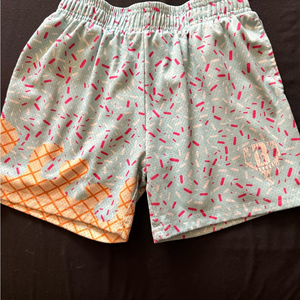 Mint Ice Cream Sprinkle Shorts with Orange Waffle Detail
